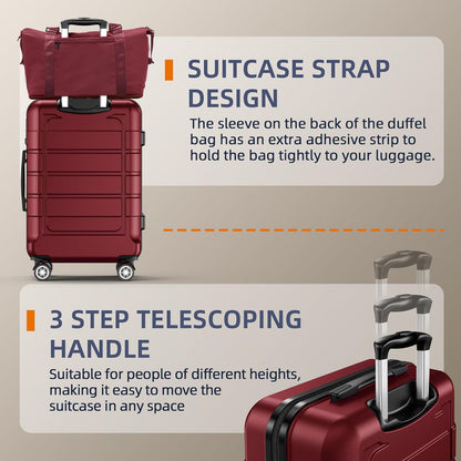 SHOWKOO Luggage Sets Expandable PC+ABS Durable Suitcase Double Wheels TSA Lock 5pcs Wine Red