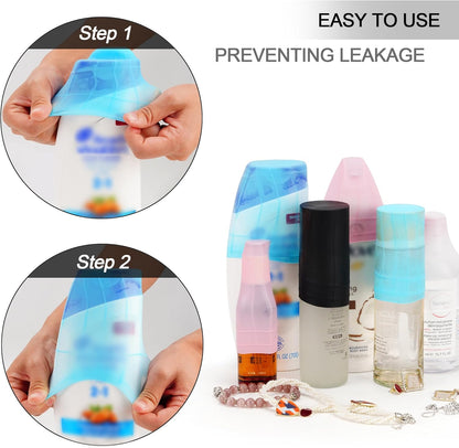 Travel Hanging Toiletry Bag for Women, Large Makeup Bag 8 Leak Proofing Silicone Bottle Covers, Waterproof Cosmetic Bag with Jewelry Organizer Compartment, Toiletries Kit Set, Purple