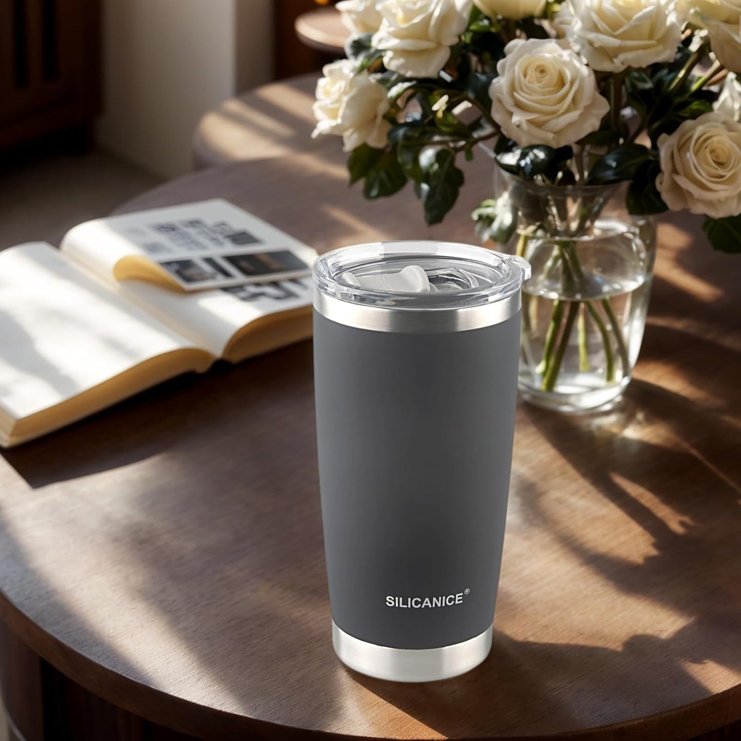 Gray The Only Soft Touch 20oz Stainless Steel Insulated Tumbler with MacSlider Lid-Spill Proof,Dishwasher Safe,Durable Thermal Cup for Hot/cold Coffee, Water & Smoothies