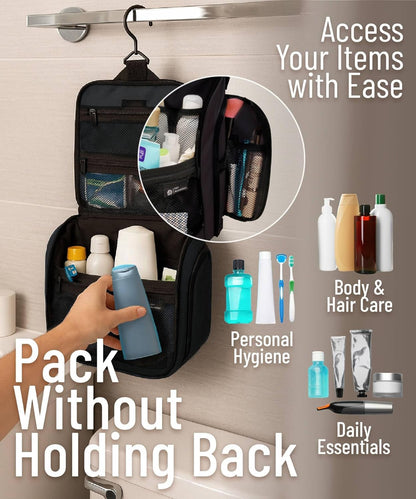 D&D Hanging Travel Toiletry Bag for Men and Women – Large Cosmetics, Makeup and Toiletries Organizer Kit with 10 Compartments, YKK Zippers, XXL Metal Swivel Hook, Water-Resistant Nylon