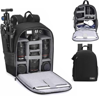 Cwatcun Camera Backpack Bag Professional for SLR DSLR Mirrorless Camera Waterproof Camera Case Compatible with Sony Canon Nikon Camera and Lens Tripod Accessories (Ⅱ Small Black)