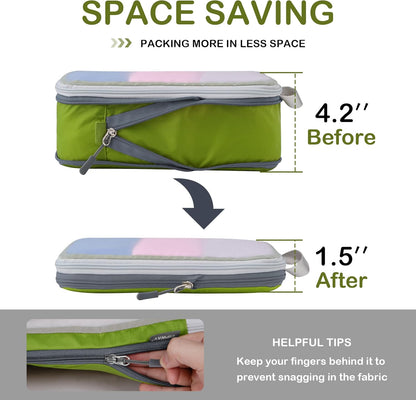 Cipway Compression Packing Cubes Mesh, Lightweight Luggage Organizer Bags with Laundry Bag,Toiletries Bag and Shoe Bag, Travel Essentials for Carry on Suitcase（8 Pcs,Green）