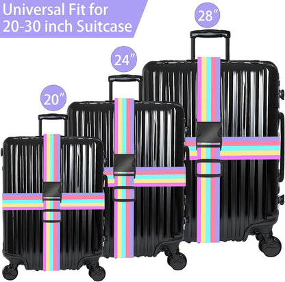 Rainbow Luggage Straps for Suitcases, Adjustable Luggage Travel Belts to Keep Luggage Security While Travel, Strong Polyester Fabric, Easy-to-Recognize Stylish Design Travel Accessories, 2 Pack