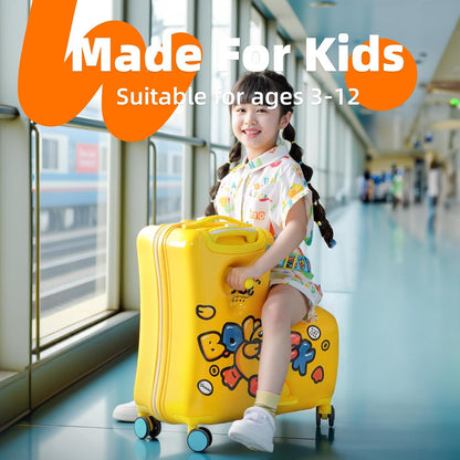Kids' Lightweight Ride on Luggage with Spinner Wheels & Foldabe Design (Yellow Green Mint, 24"+ Aged 3-12 Toddler)