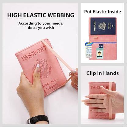 Melsbrinna Premium Leather Passport Holder Covers Case, Waterproof Rfid Blocking Travel Wallet Passport Holder with Pen Holder, Cute Passport Book for Women/Men