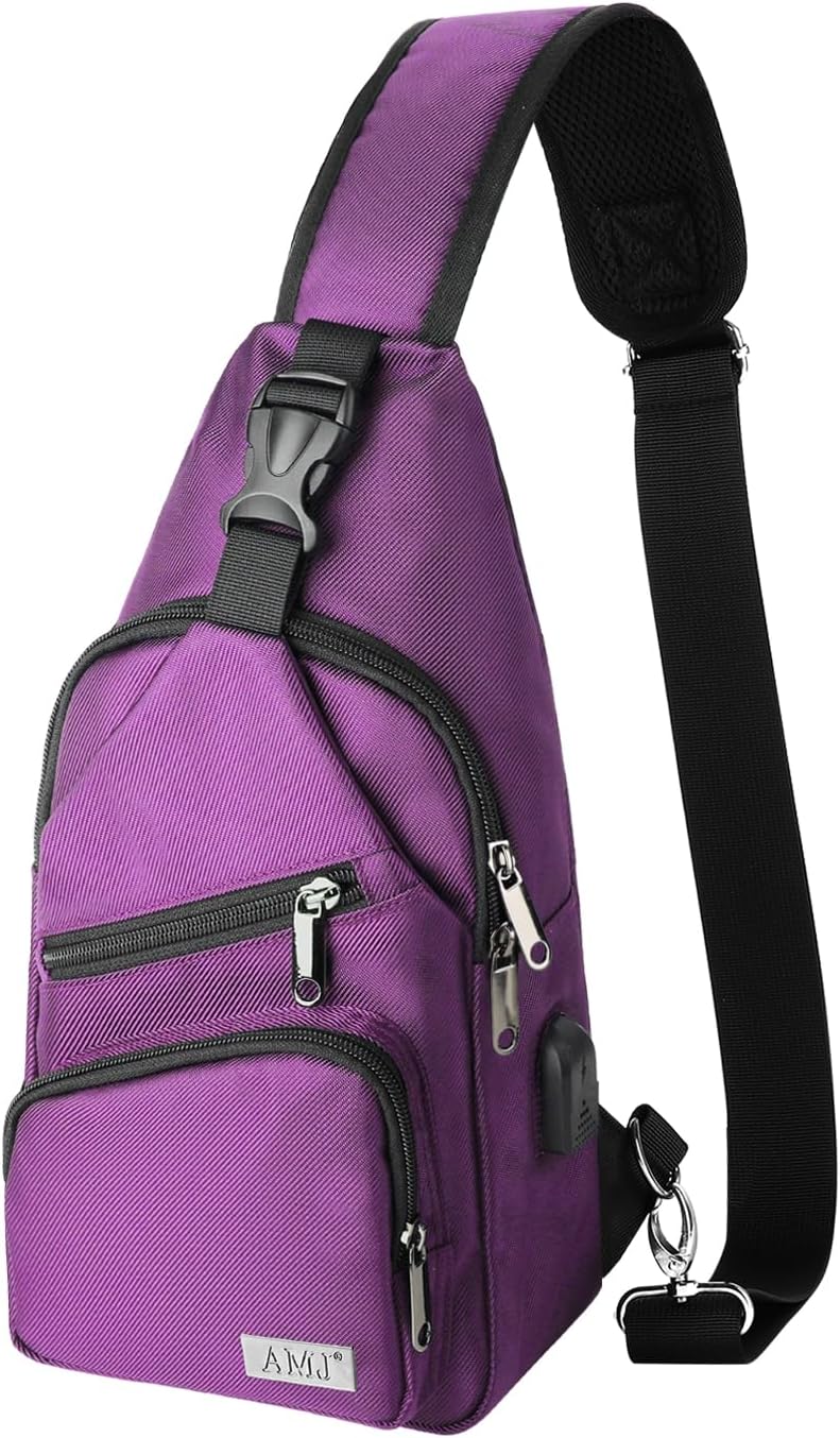 AMJ Crossbody Sling Bag Men Women, Casual Shoulder Backpack, Chest Daypack Satchel for Hiking Travel