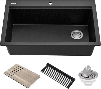KRAUS Bellucci Workstation 33" Single Bowl Granite Kitchen Sink in Metallic by KRAUS