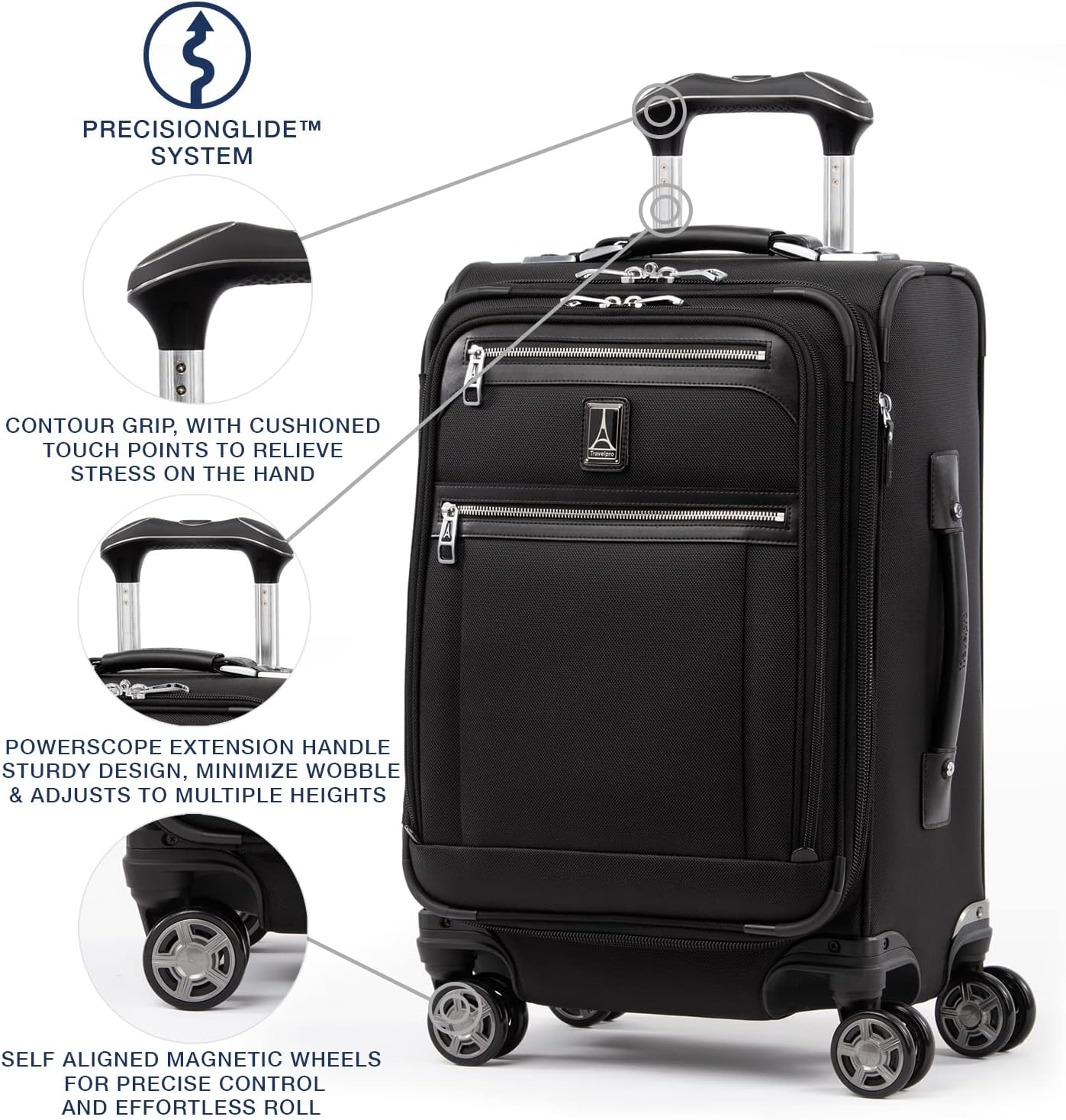 Travelpro Platinum Elite Softside Expandable Carry on Luggage, 8 Wheel Spinner Suitcase, USB Port, Laptop and Tablet Sleeves, Men and Women, Shadow Black, Carry On 20-Inch