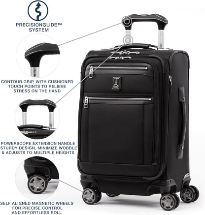 Travelpro Platinum Elite Softside Expandable Carry on Luggage, 8 Wheel Spinner Suitcase, USB Port, Laptop and Tablet Sleeves, Men and Women, Shadow Black, Carry On 20-Inch