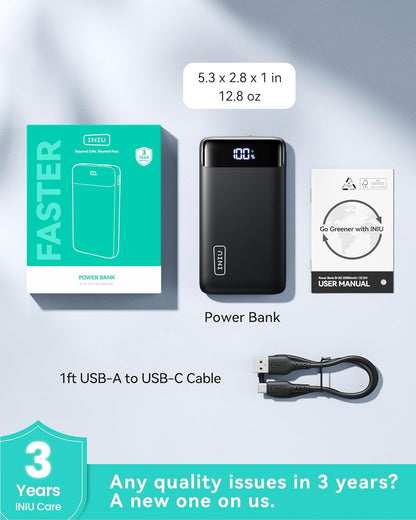 INIU Portable Charger, 22.5W 20000mAh USB C in & Out Power Bank Fast Charging, PD 3.0+QC 4.0 LED Display Phone Battery Pack Compatible with iPhone 16 15 14 13 Pro Samsung S23 Google iPad Tablet, etc