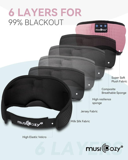 MUSICOZY Bluetooth 5.4 Sleep Headphones Eye Mask, Breathable Sleeping Headband Headphones with Wireless Earbuds Earphones for Side Sleepers Mom Women Cool Tech Unique Gifts Gadget