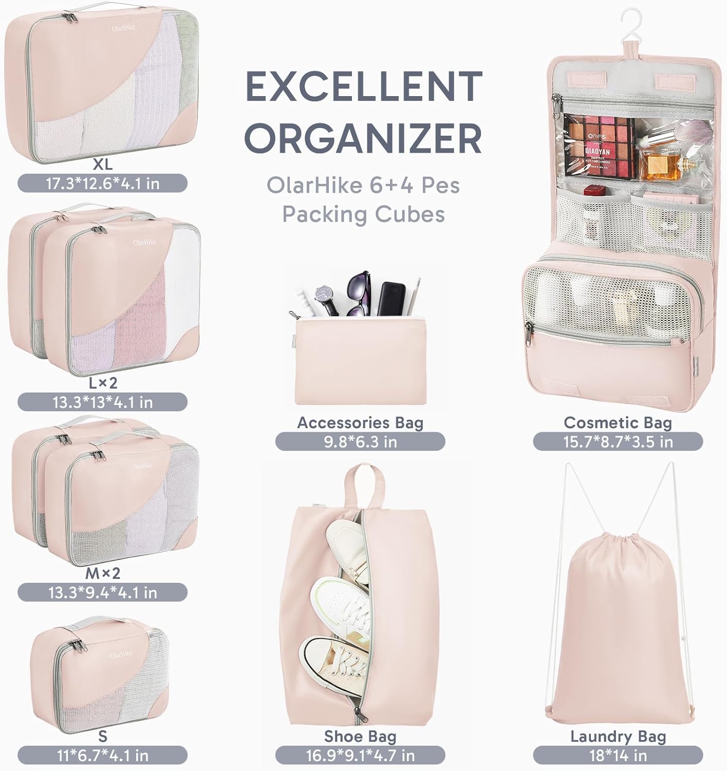 ALL INCLUDED 10 Set Durable Packing Cubes for Suitcases,Gifts for Women Mom, UPGRADED Anti-Tear Stitching, NEW Improved Luggage Packing Organizers for Travel Accessories (Beige)