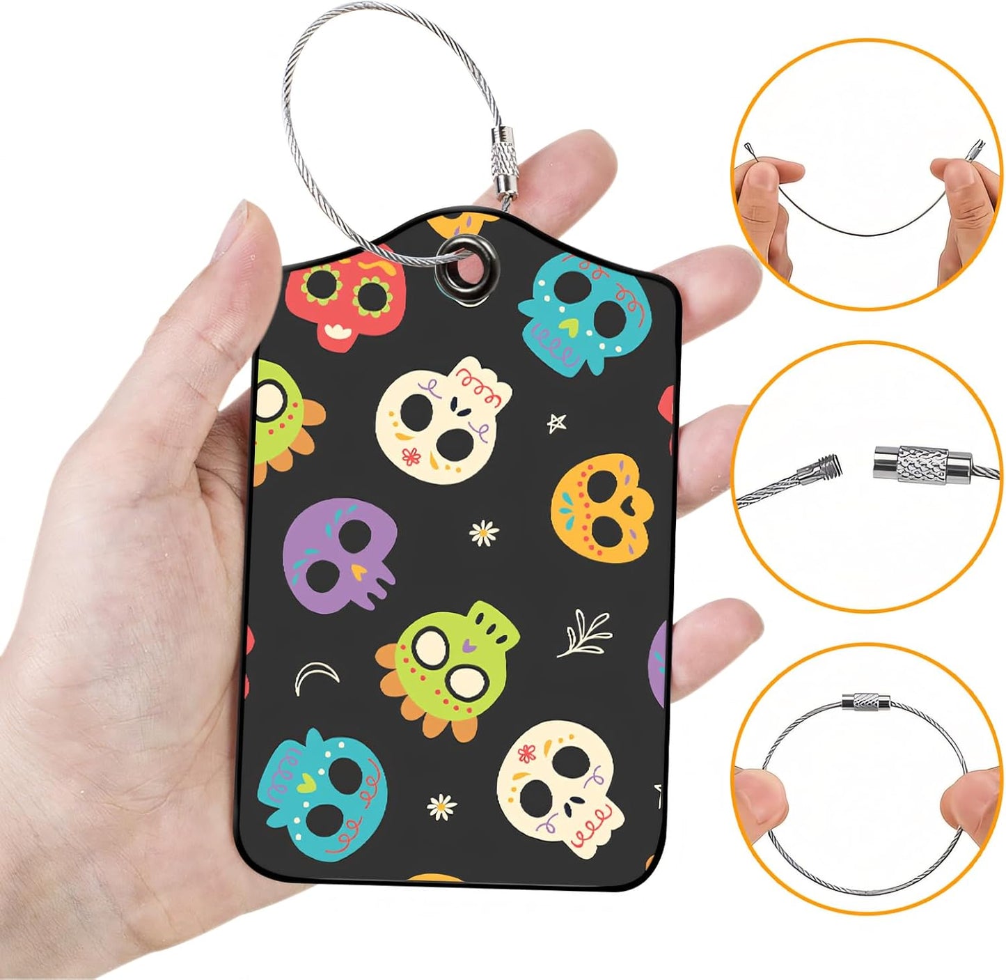 Luggage Tags for Suitcases, 2-Pack PU Leather for Cruise & Travel, Baggage ID Tags with Privacy Cover & Address Card, Durable Metal Ring, Kids Adults Travel Accessories, Sugar Skulls