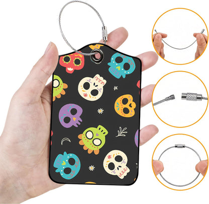 Luggage Tags for Suitcases, 2-Pack PU Leather for Cruise & Travel, Baggage ID Tags with Privacy Cover & Address Card, Durable Metal Ring, Kids Adults Travel Accessories, Sugar Skulls