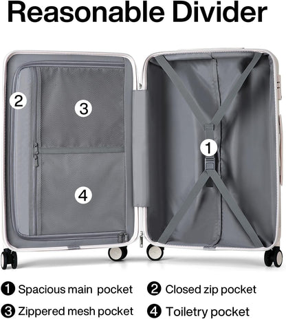 Hanke 20 Inch Carry On Luggage 22x14x9 Airline Approved Lightweight PC Hard Shell Suitcases with Wheels Travel Luggage Rolling Suitcase Travel Luggage Bag Christmas Gifts for Birthday(Ivory White)