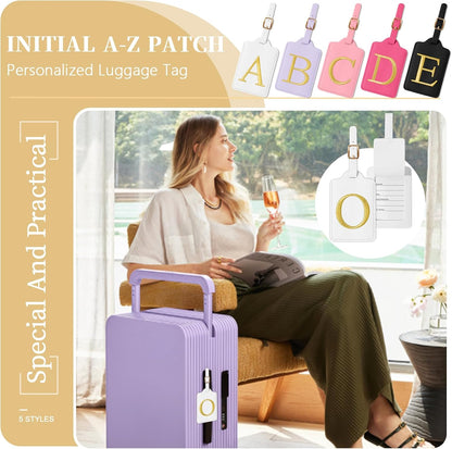 Personalized Initial Luggage Tags for Suitcase TSA Approved, White Leather Cute Luggage Tag with Privacy Cover Name Card, Embroidered Custom Luggage Tags Travel Baggage Tags Gifts for Women Kids(O)