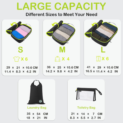 Cipway Compression Packing Cubes, Ultralight Luggage Organizer Bags with Laundry Bags and Clear Toiletries Bag, Travel Essentials for Carry on Suitcase (6 Piece,Black)