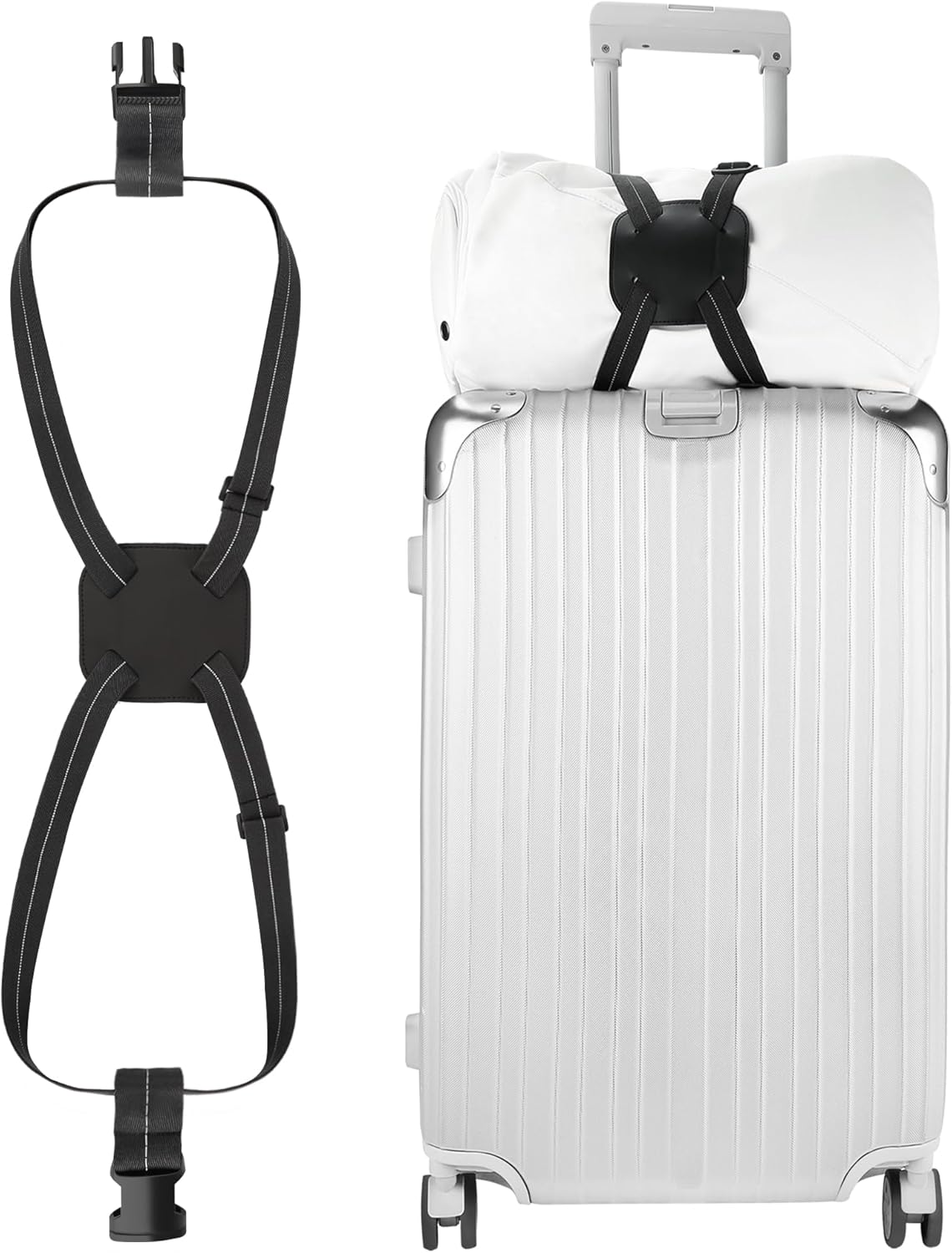 Luggage Bungee Strap - Adjustable Elastic Luggage Straps with Buckle for Attaching Roller Bags, Black Strap for Suitcases Handle Carry On Add Bag, Backpack, Purse, Rolling Bag, Handbag