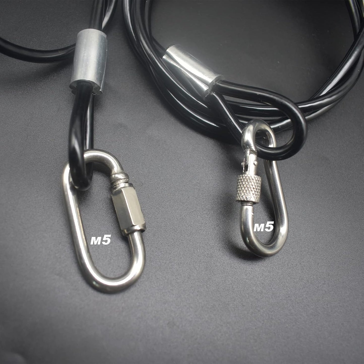 4 pcs 20 inch (50cm) 5mm Thickness Galvanized Steel Wire Rope Lanyard Cable Tether Safety Strap with Braided Steel Rubber Coated and 2 Loops Black