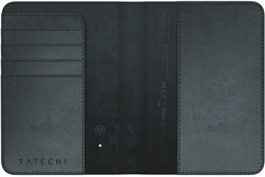 Satechi Passport Holder for Travel with Find My, Passport Cover with 4 Card Holder, Wireless Charging, and RFID protection – Travel Essential Vegan Leather Passport Holder – Black