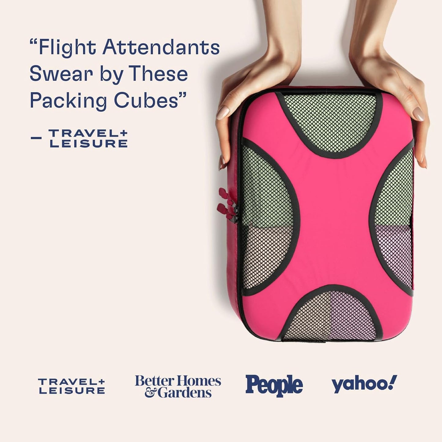 Shacke Premium 5 Packing Cubes Set - Lightweight Mesh Travel Luggage Organizers with Laundry Bag, 5-Piece Suitcase Storage System (Precious Pink)