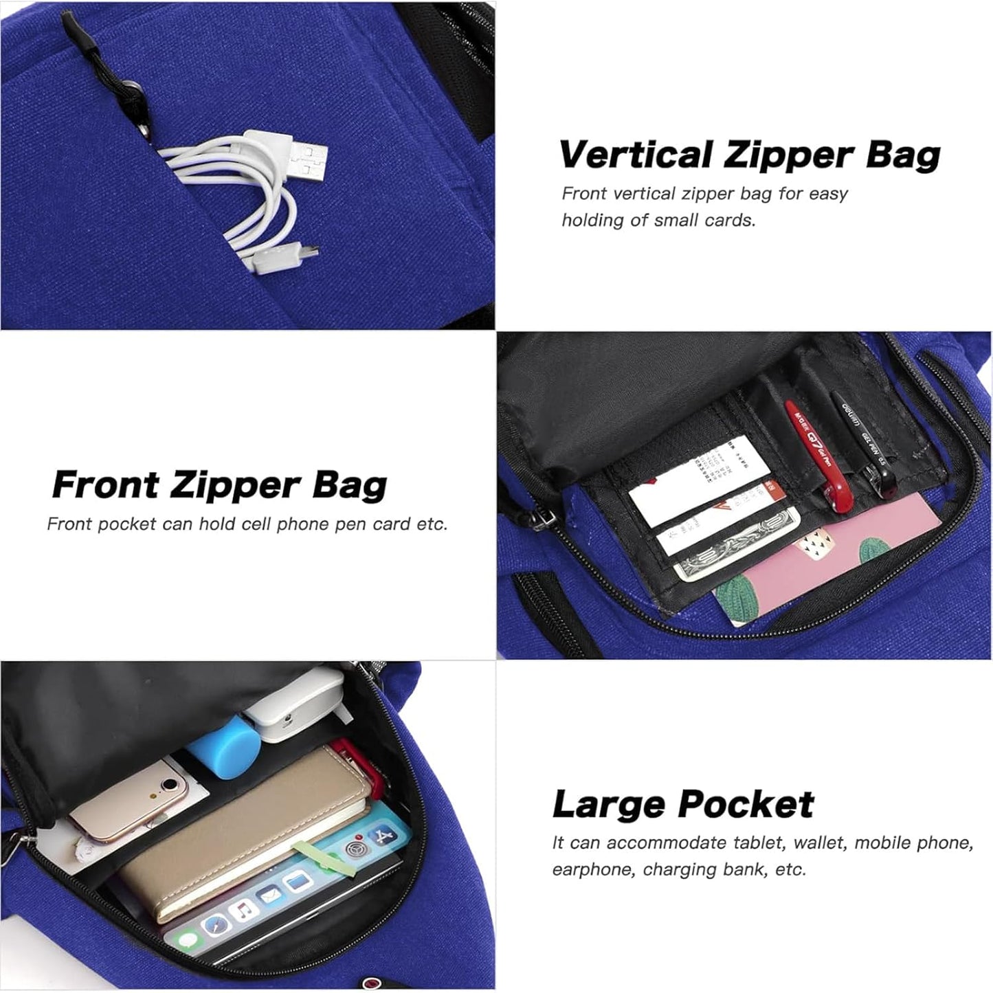 MOSISO Sling Backpack,Canvas Crossbody Hiking Daypack Bag with Anti-theft Pocket, Royal Blue