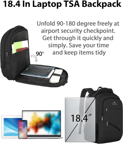 MATEIN 18.4 Inch Laptop School Backpack 50 L, Extra Large Anti Theft Carryon Backpack for Men Women TSA Approved, Work Business Bag with USB Port & Luggage Strap for Travel, Black