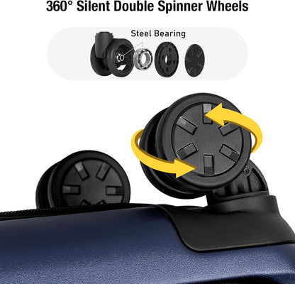 KYME Luggage Sets, 100% PC Suitcase With Double Spinner Wheels & TSA Lock, Hard Shell 3 Piece Set, 22/26/30, Navy