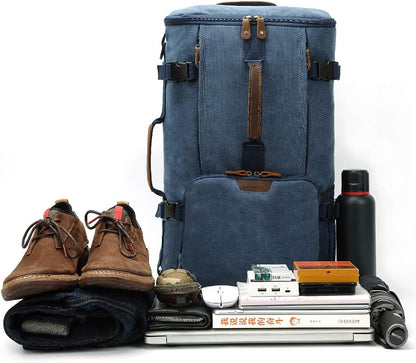 G-FAVOR 40L Travel Backpack, Vintage Canvas Rucksack Convertible Duffel Bag Carry On Backpack Fit for 17.3 Inch Laptop Bag, Blue