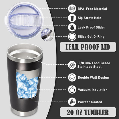 20 oz Tumbler Coffee Tavel Tumblers Bulk with Lid Stainless Steel Double Wall Vacuum Insulated Mug Powder Coated Cups fit Car Cupholder for Hot and Cold - Black, 8Pack