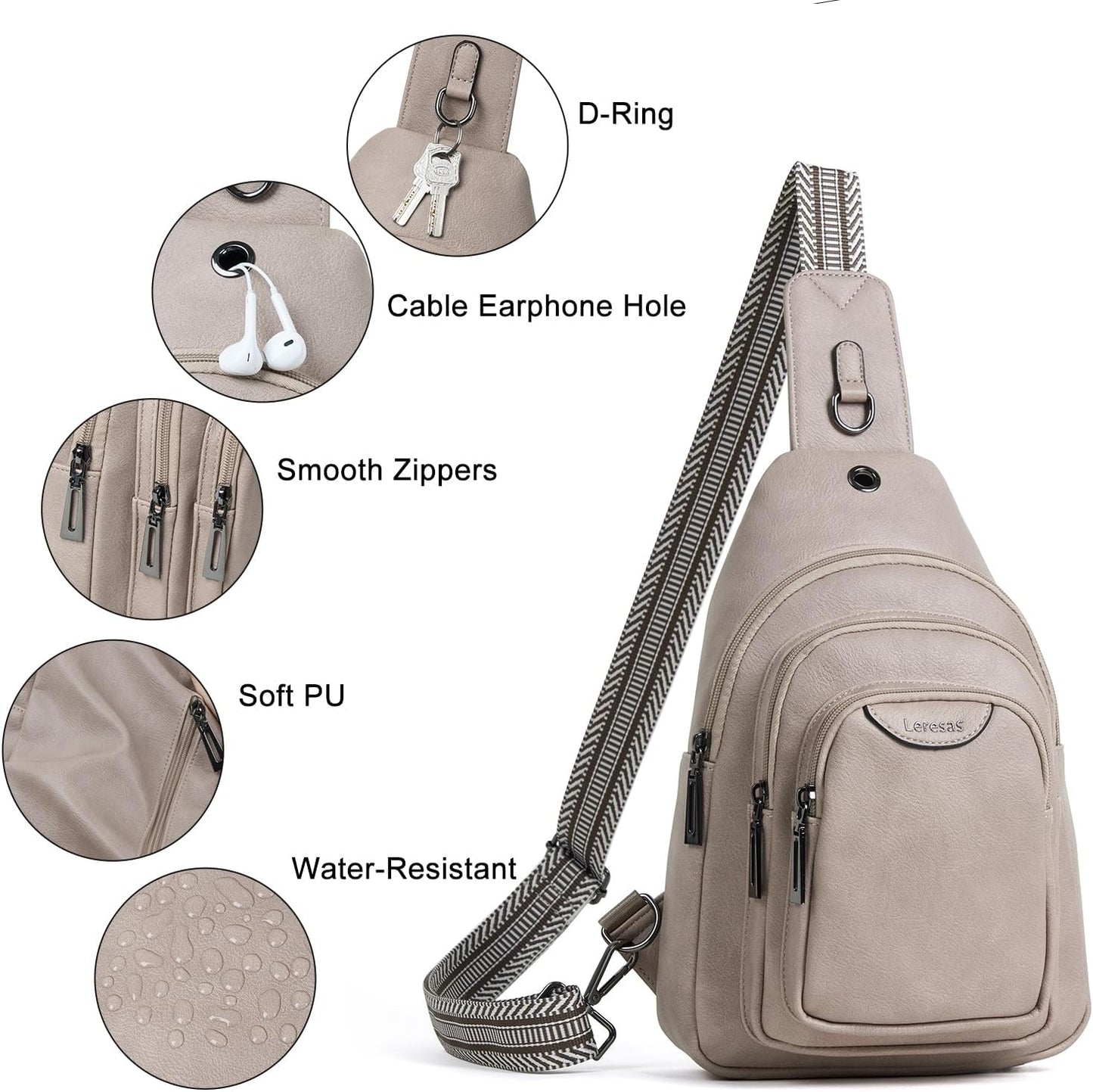 Crossbody Sling Bag for Women Men Anti Theft Cross Body Fanny Pack Belt Bag Purse Gifts for Women Faux Leather, Light Grey