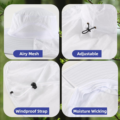 Home Prefer Outdoor UPF50+ Sun Hat Wide Brim Mesh Fishing Hat with Neck Flap