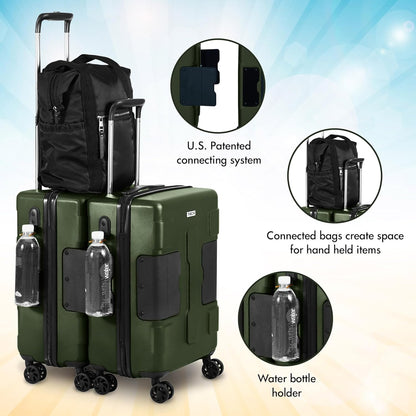 Tach V3.1 Hard Shell Carry On Luggage 20 inch | Carry on Luggage with Spinner Wheels & Patented Built-In Connecting System | One Piece Rolling Suitcase Links 9 Bags At Once (Green)