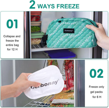 Cerbonny Small Insulated Lunch Bag (Green-Fish, 12.0 quarts) - Freezer Safe, Mini Cooler Bag for Work School Travel, Fits Yogurt, Suitable for Kids/Adults
