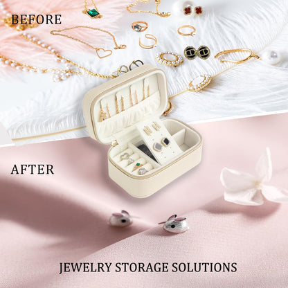 Travel Jewelry Case Bulk Of 4 For Women Weekend Trips, Gold Zip PU Leather Compact Jewelry Organizer For Earring Bracelets Beige Travel Jewelry Box Set Perfect For Small Bridesmaid Jewelry Box Gift