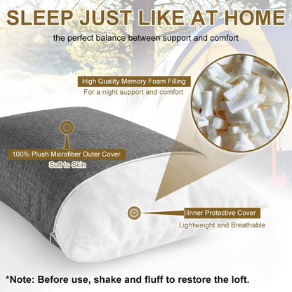 Ivellow Memory Foam Travel Pillow Compressible Camping Pillow for Sleeping Shredded Memory Foam Pillow Compact Firm Supportive Travel Pillow for Adults Kids Outdoor Backpacking Hiking Essential Gear-L