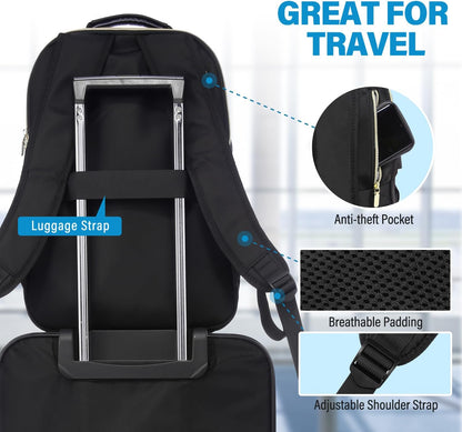 LOVEVOOK Laptop Backpack Purse for Women, Work Business Travel Computer Bags with 15.6 Inch Laptop Compartment, Teacher Nurse Backpack for Womens, Quilted Casual Daypack with USB Port, Black