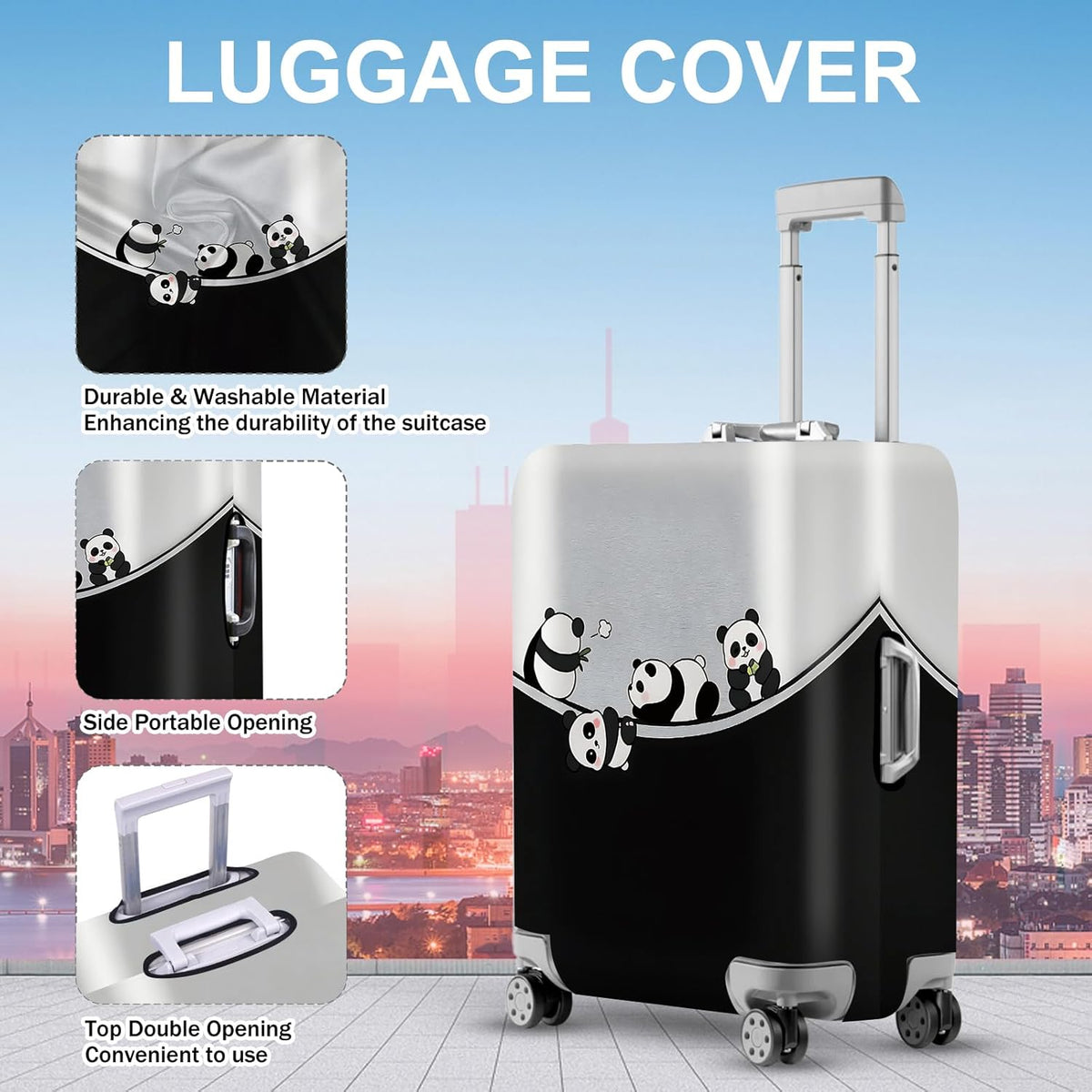 ANNA QUEEN Panda Family Luggage Cover, Cute Panda Design Suitcase Protector, Stretchable Washable Travel Sleeve for 32-34 Inch Luggage