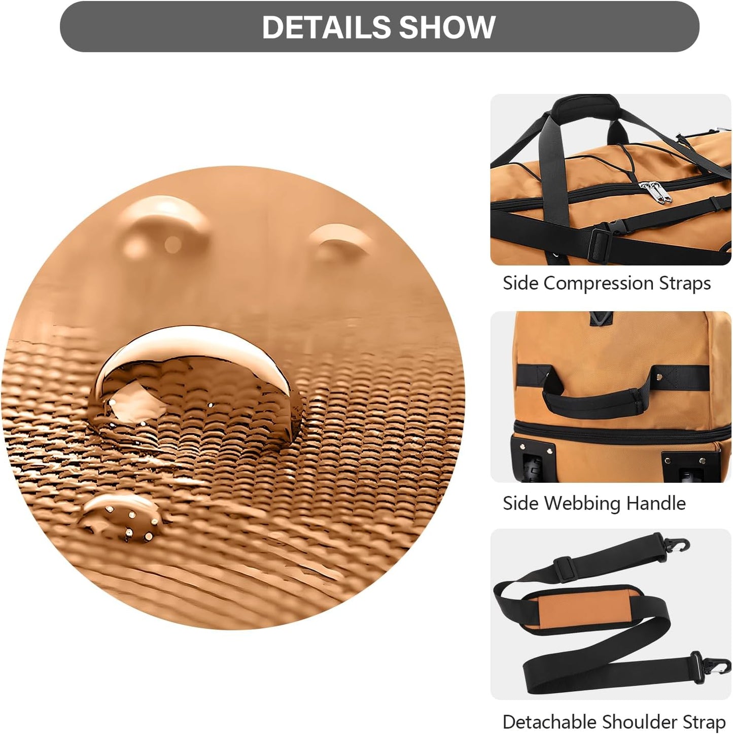 Vomgomfom 32" Soft-Sided Foldable Wheeled Travel Duffel Bag,Expandable 110L to 140L Rolling Cargo Bag with 2 Wheels and Multiple Pockets,Brown