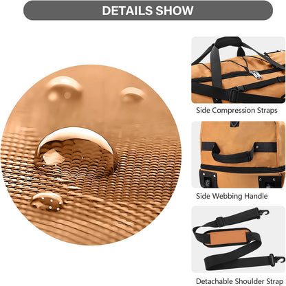 Vomgomfom 32" Soft-Sided Foldable Wheeled Travel Duffel Bag,Expandable 110L to 140L Rolling Cargo Bag with 2 Wheels and Multiple Pockets,Brown