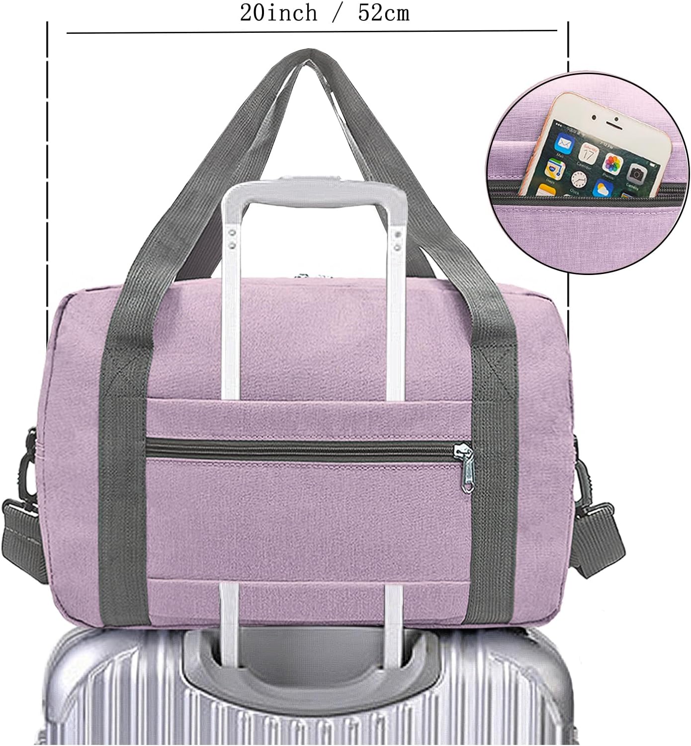 Foldable Carry on Luggage Bag 22x14x9 Personal Item Bag for Airplanes Travel Duffel Bag for Women and Men (40L, Purple)