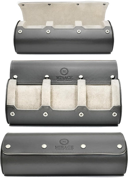 Watch Travel Case for Men - Mirage Watch Roll Storage and Display 3 slots - Slate Grey/Ivory White Interior Vegan Leather
