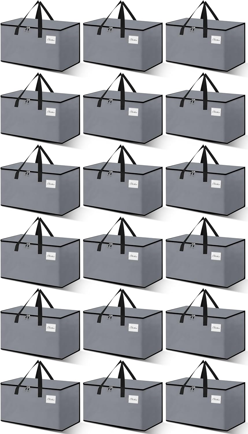 Heavy Duty Moving Bags - Extra Large Packing Bags and Storage Totes, Collapsible and Foldable Option for Moving and Storage, Grey, 125 L - 18 Pack