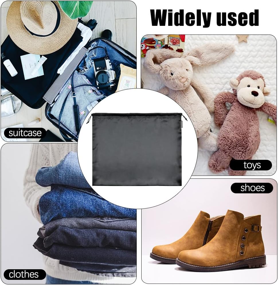 6 Pack Dust Bags for Handbags Silk Dust Cover Bag for Handbags Purses Shoes Boots, Silk Dustproof Drawstring Bag Travel Storage Pouch (Black, 19.6 × 15.7 in)