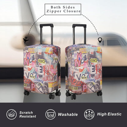 Explore Land Travel Luggage Cover Suitcase Protector Fits 23-26 Inch Case (Retro Pictorial, M)