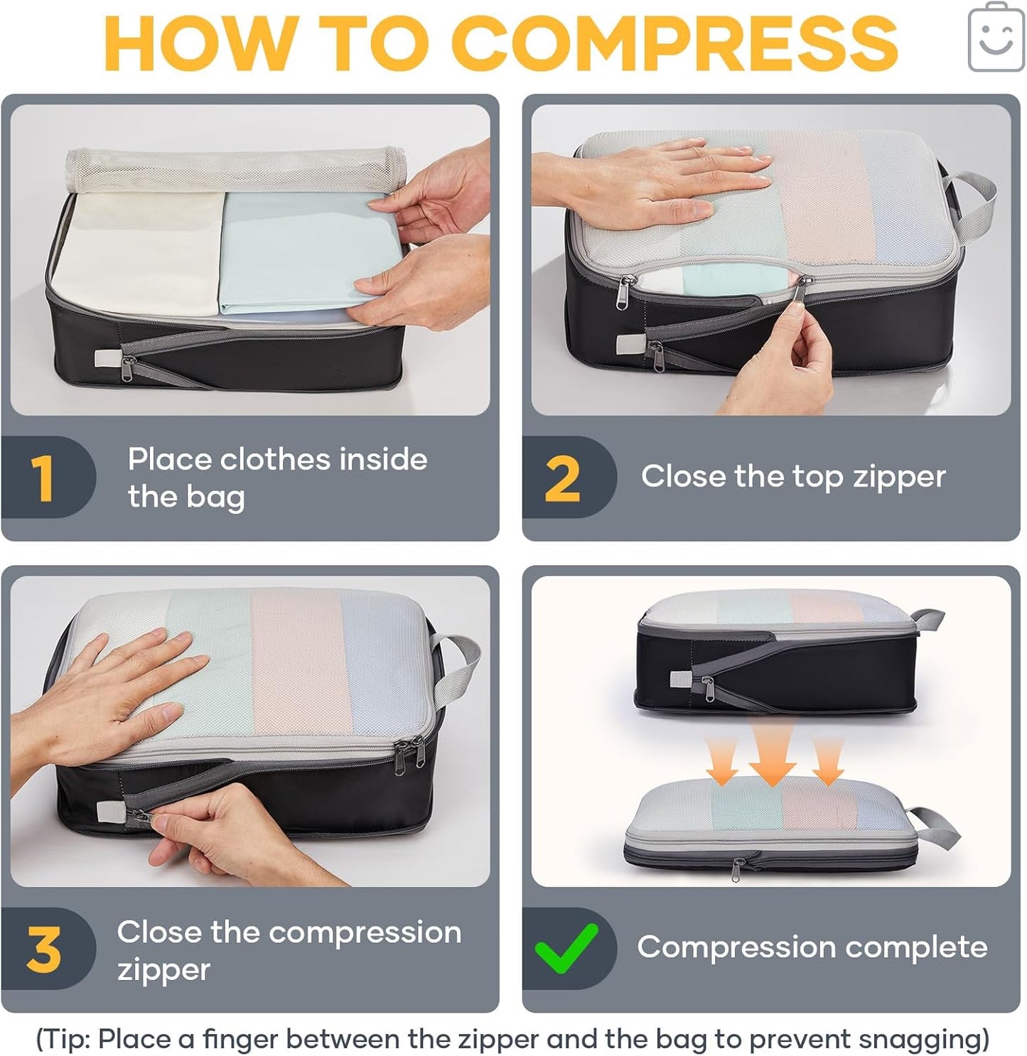 Veken 6/9/11 Set Compression Packing Cubes for Travel Essentials,Compressible Expandable Large Luggage Suitcase Organizer Bags for Clothing,Durable Space Saver Storage Bags(Black)