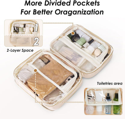 Travel Toiletry Makeup Bag for Women Hanging Toiletry Bag Cosmetic Organizer Make up Bags for Women Travel Makeup Essentials, Beige