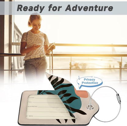 Boho Line Leaves Luggage Tags, 2 Pack Travel Cruise Tags for Suitcases,Cute Identifiers with Privacy Flap, Baggage Tags for Women Men Handbag
