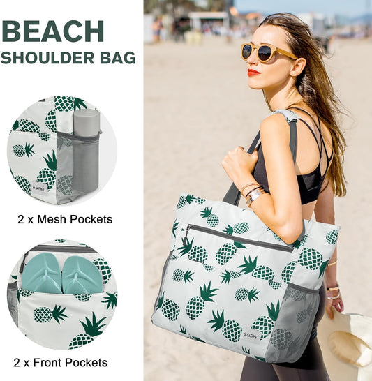 G4Free Beach Bag, Waterproof Sandproof Beach Tote Bag, Large Capacity Foldable for Women