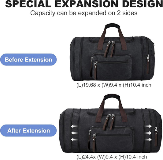 Felipe Varela Duffle Bag for Men, Canvas Expandable Duffel Bag for Travel, Mens Carry On Luggage Bags Traveling Weekender Gym Overnight Duffel Bags for Airplanes, Black